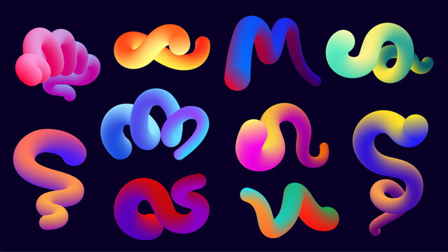 Gradient blend line. Dynamic abstract strokes with different colors and gradient effect. Vector modern geometric brush flow set