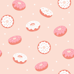 Seamless pattern, donuts on a pink background. Vector illustration. - 735750696
