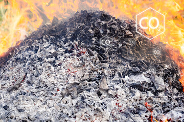 Witness the environmental impact as dry leaves burn in a bonfire, releasing carbon dioxide and...