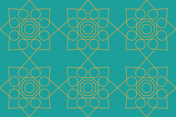 Islamic abstract ornament seamless pattern design print fashion design Gold vector abstract template green blue background Decorative lattice Arabic style Textile fabric wrapping paper wallpapers