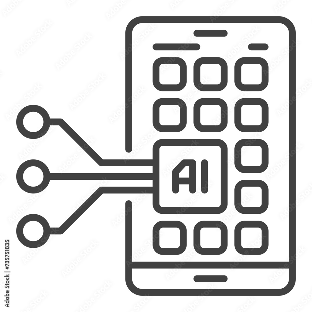 Poster ai app on smartphone screen vector new technology linear icon or logo element