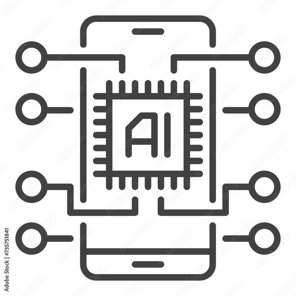 Poster ai chip in smartphone vector new mobile technology outline icon or design element
