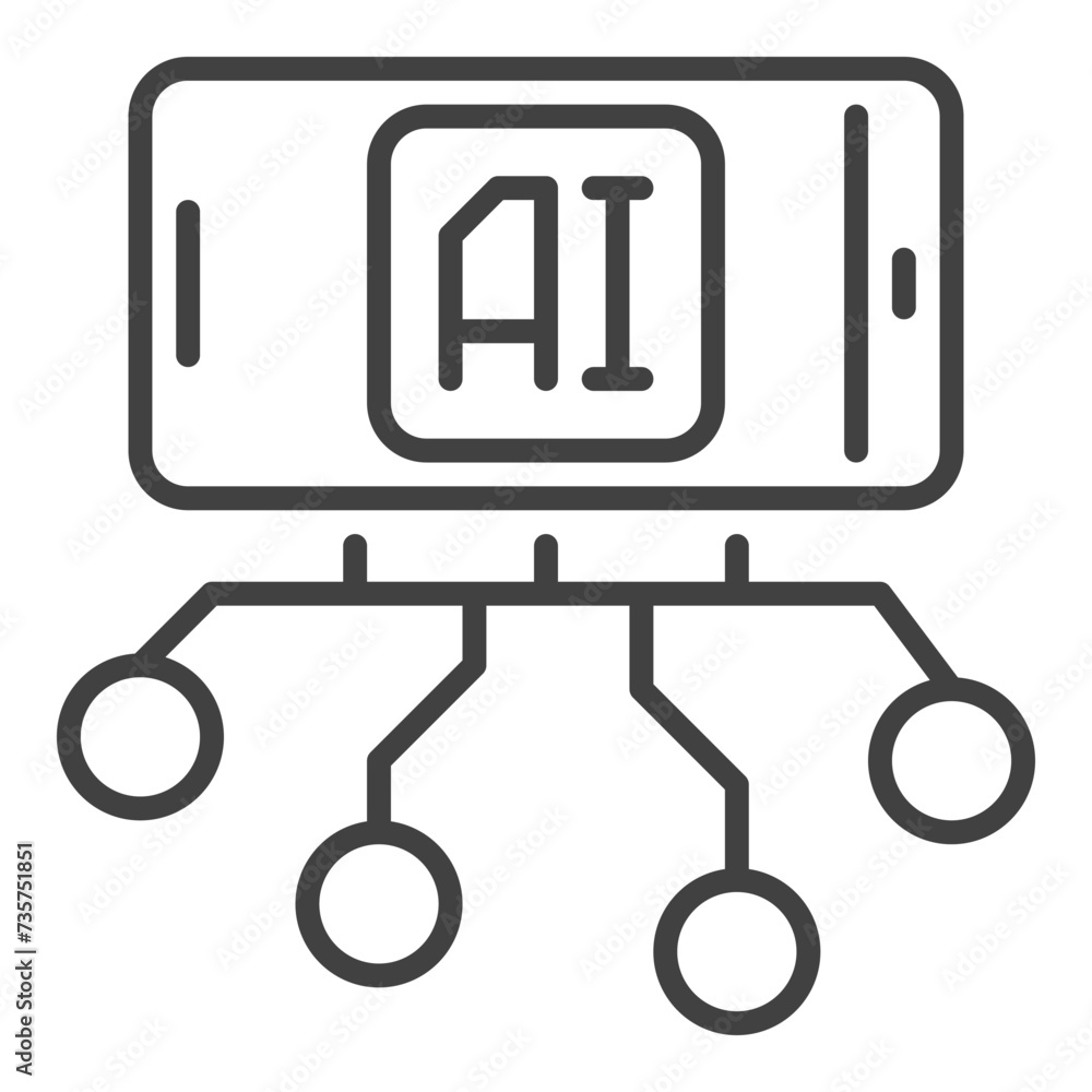 Poster ai in smartphone vector phone with artificial intelligence thin line icon or design element