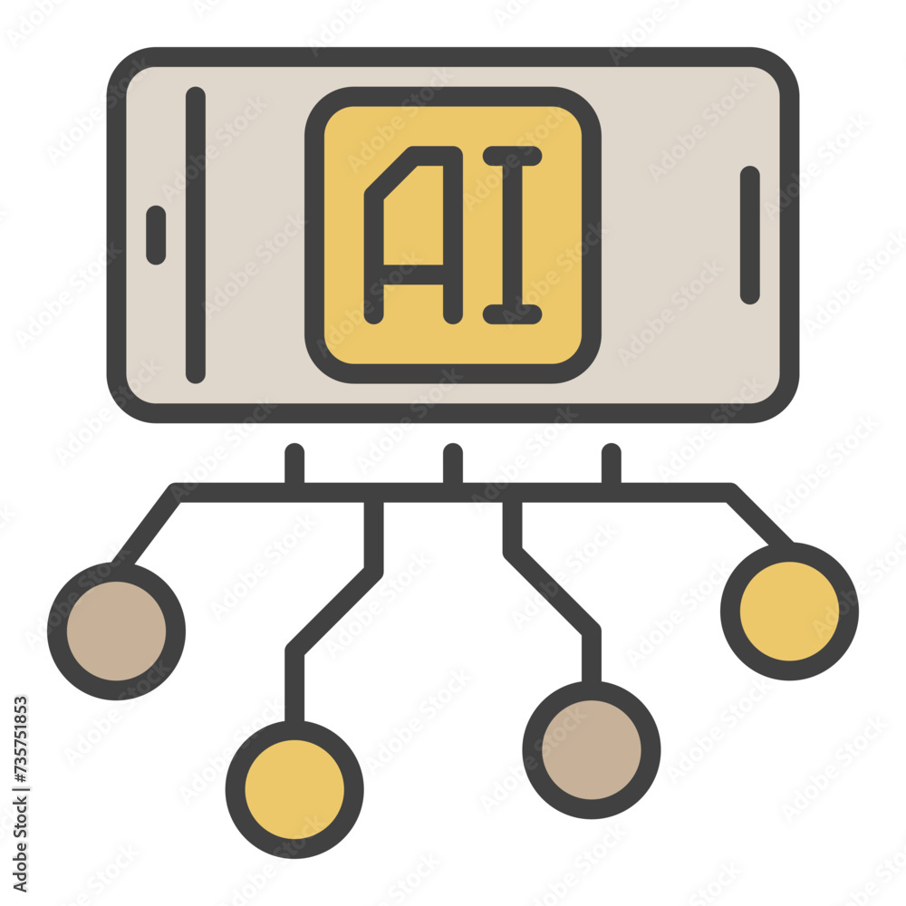 Poster ai and smartphone vector phone with artificial intelligence colored icon or design element
