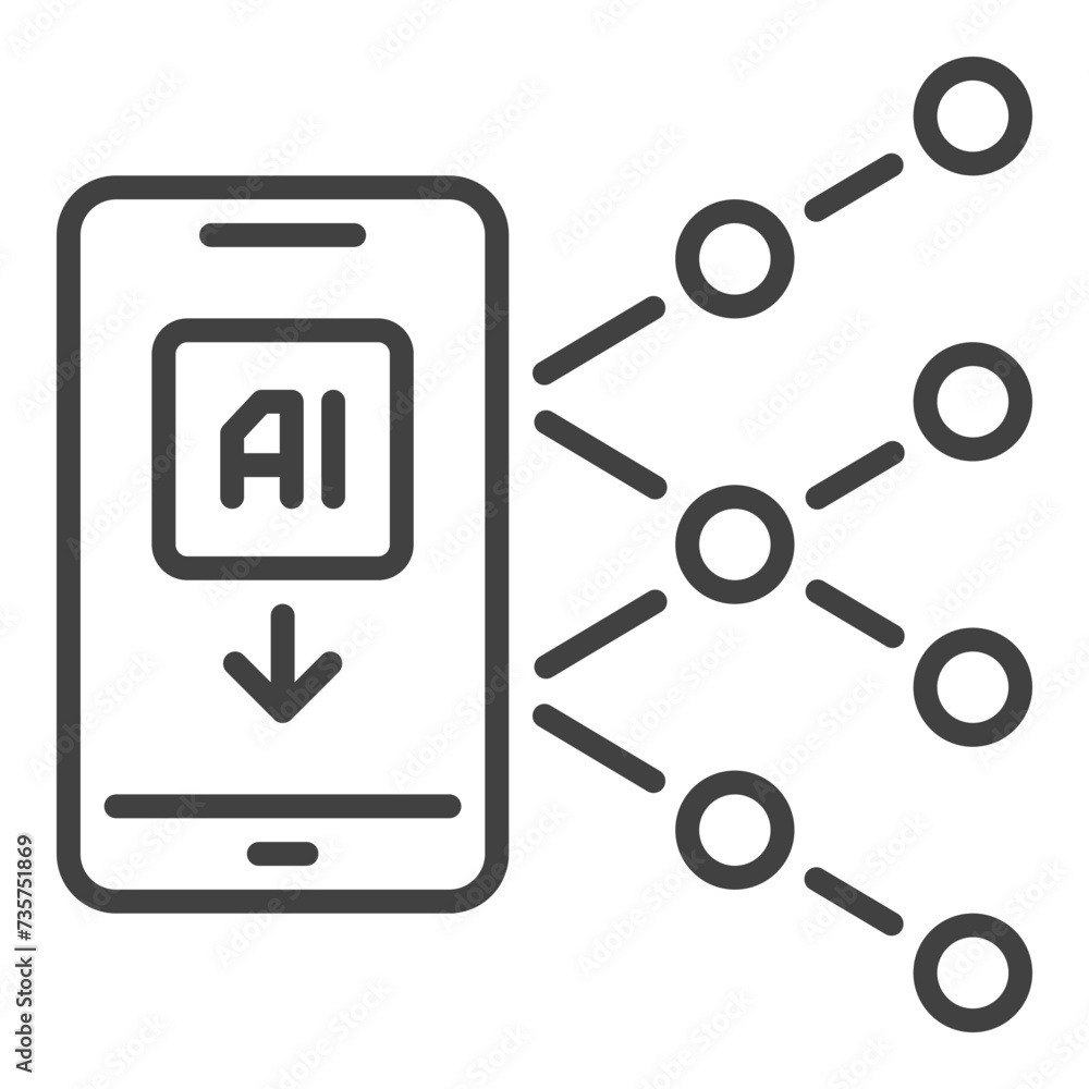 Poster ai - artificial intelligence in smartphone vector mobile technology icon or symbol in thin line styl