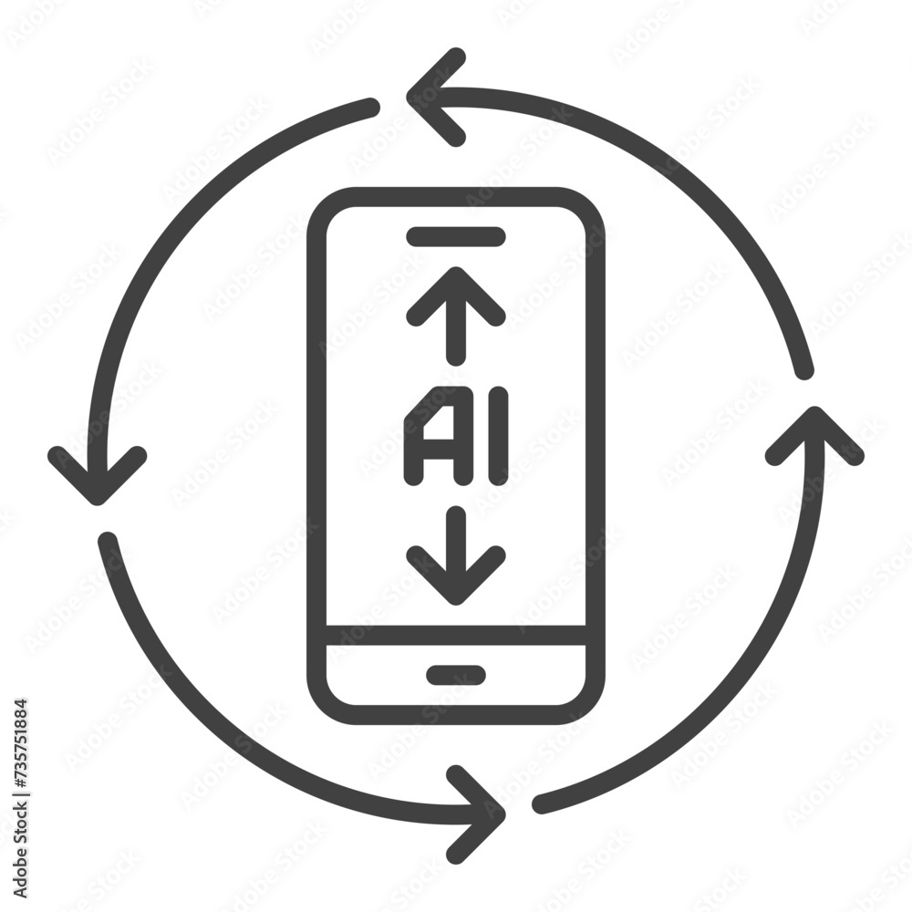Poster ai phone inside arrows vector artificial intelligence icon or sign in outline style