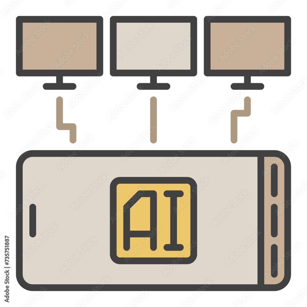 Poster ai smartphone with three computers vector artificial intelligence technology colored icon or design 