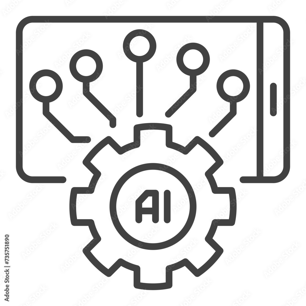 Poster ai settings in smartphone vector cog wheel with phone thin line icon or design element