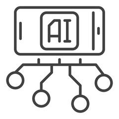 AI in Smartphone vector Phone with Artificial Intelligence thin line icon or design element