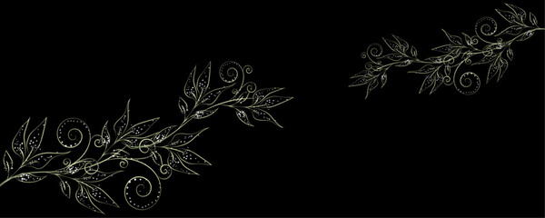 Golden Line art botany banner. Japanese style Hand drawn vector. Line art style design. Concept traditional Asian Card with space for text wedding, invitation, template card Golden frames.