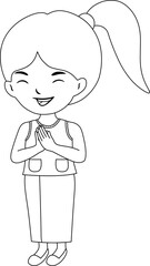 Asian Thai Girl Smile Happy Face Say Hi Illustration