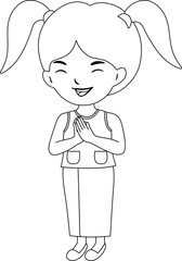 Asian Thai Girl Smile Happy Face Say Hi Illustration