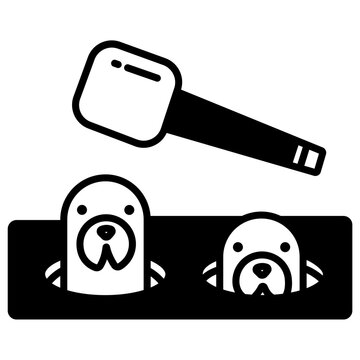Whack a mole glyph and line vector illustration