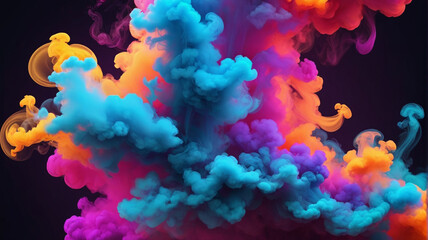 Colorful smoke clouds on black background