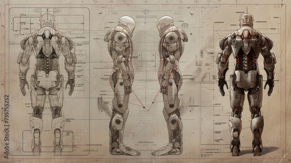 Poster construct an intriguing concept art of a cyborg showcasing its detailed anatomy in a style similar t