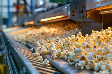 popcorn Production Line. Industrial food production plant indoors