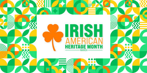 march is Irish American Heritage Month geometric shape pattern background with clover leaf plant design template. use to background, banner, placard, card, and poster design template. vector