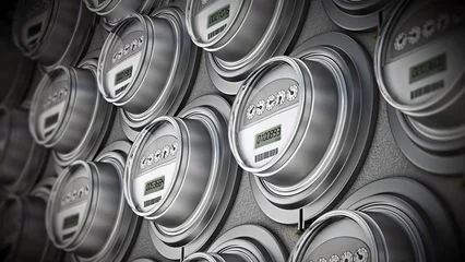 Foto op Aluminium Energy efficient smart electric meters in a row. 3D illustration © Destina
