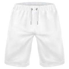 Close up view blank white men's short pants for mannequin isolated on plain background.