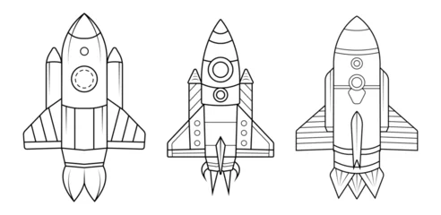 Fototapete Raumschiff Rocket outline drawing coloring book page