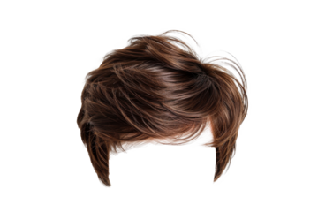 Stylish hair wig with trendy design isolated on background, front view, fashionable hairstyle concept.