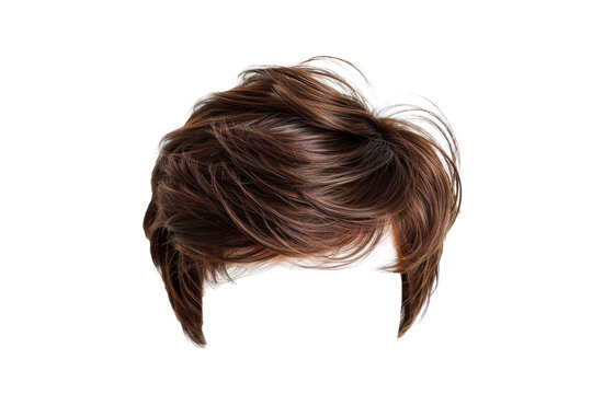 Stylish hair wig with trendy design isolated on background, front view, fashionable hairstyle concept.