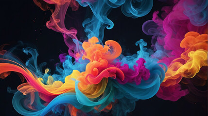 Colorful smoke clouds on black background