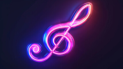 Vibrant neon music note glowing against a dark backdrop, symbolizing rhythm and energy, AI Generative.