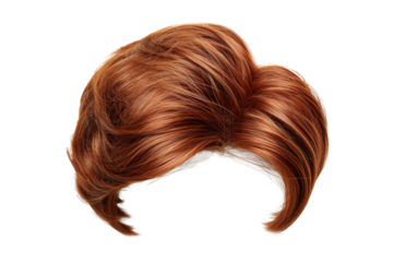 Stylish hair wig with trendy design isolated on background, front view, fashionable hairstyle concept.