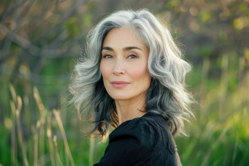 Beauty portrait of an attractive mature woman with gray hair