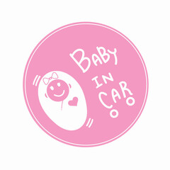 baby girl in car pink and blue colors sticker vector Illustration isolated on white background