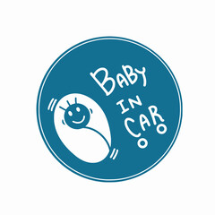 Baby in car cartoon vector Illustration blue sign isolated on white