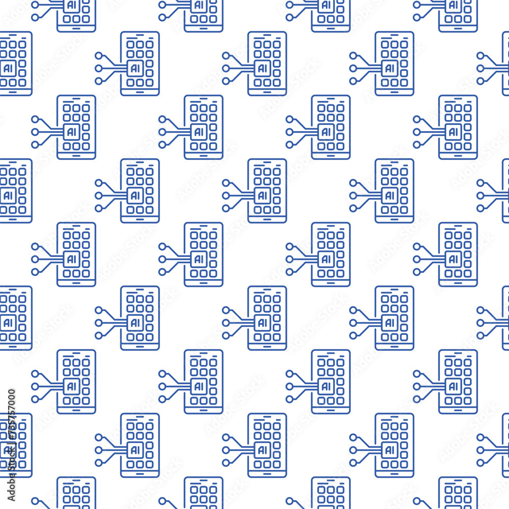 Poster ai app on smartphone screen vector new technology linear seamless pattern