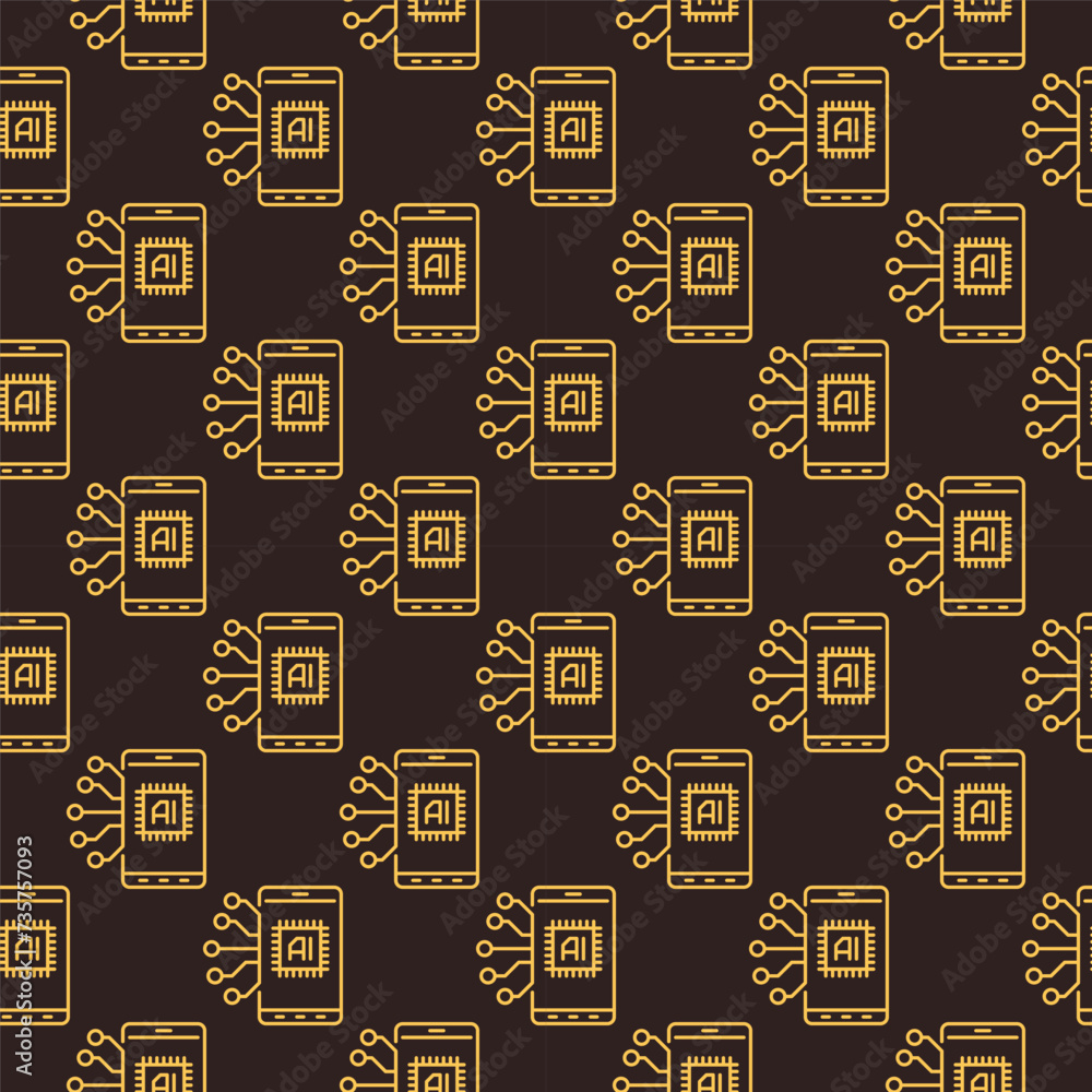 Poster ai inside smartphone vector artificial intelligence phone thin line dark seamless pattern