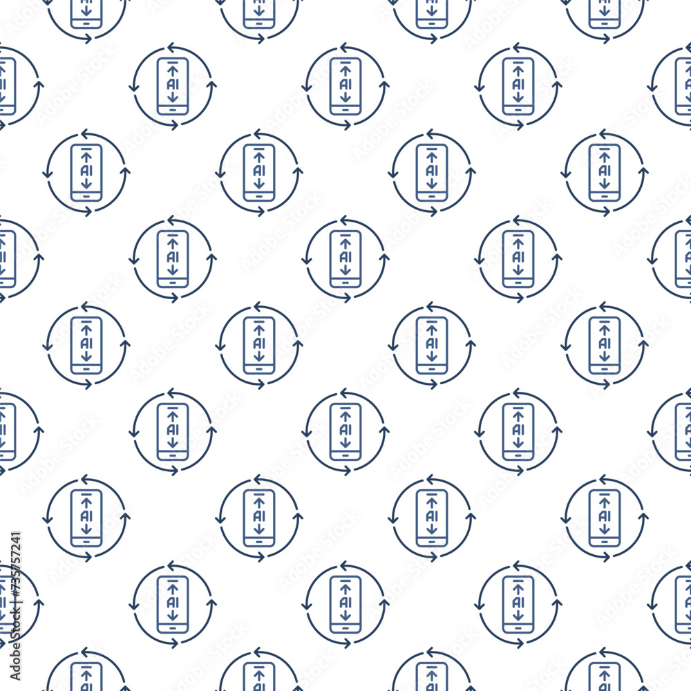 Poster ai phone inside arrows vector artificial intelligence seamless pattern in outline style