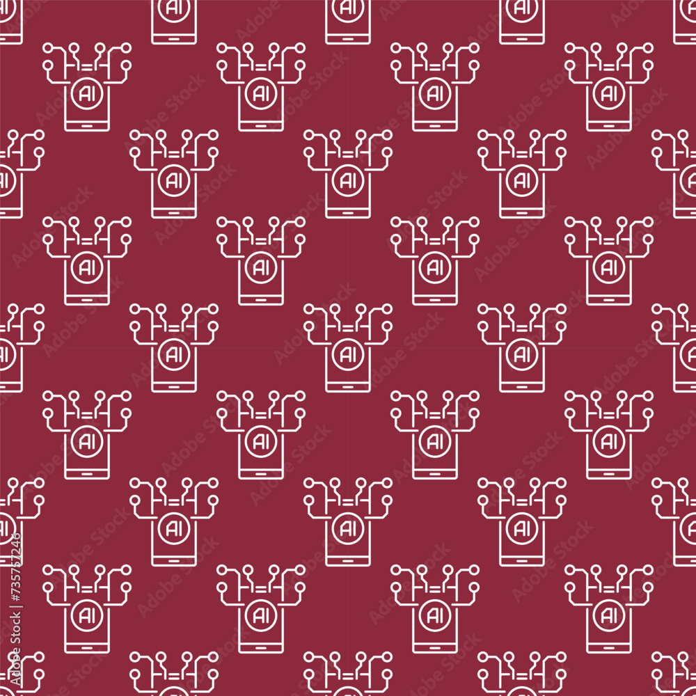 Poster ai phone vector artificial intelligence smartphone red seamless pattern in outline style