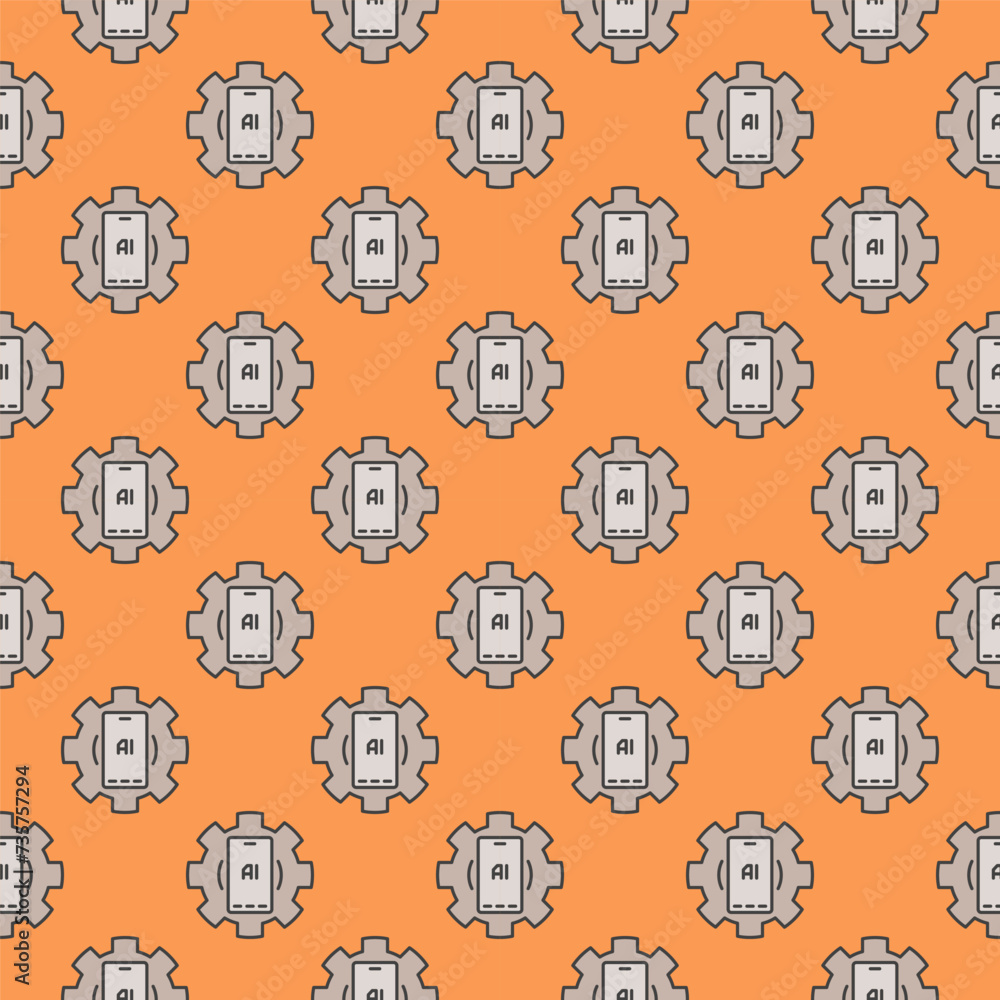 Aufkleber ai smartphone inside cog wheel vector ai mobile technology colored seamless pattern