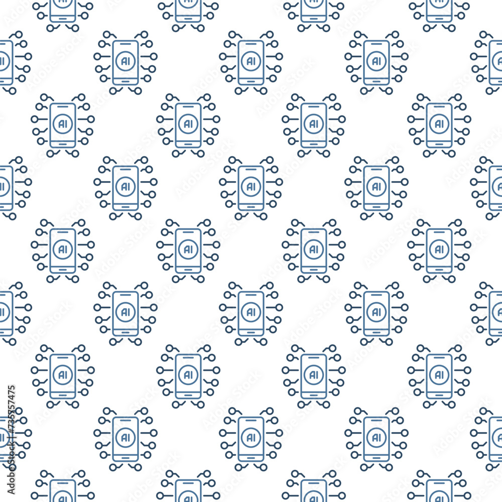 Poster artificial intelligence in smart phone vector ai in mobile device seamless pattern in thin line styl
