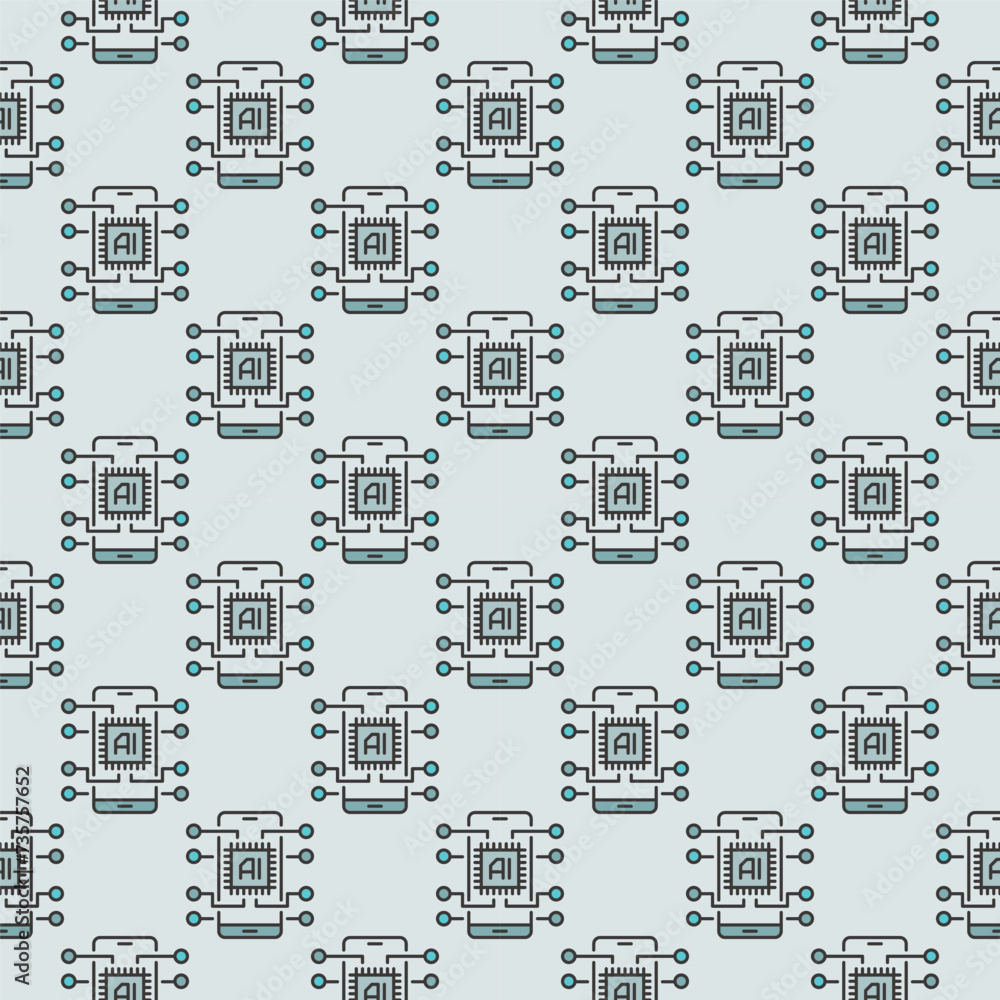 Poster smartphone and ai chip vector new mobile technology colored seamless pattern