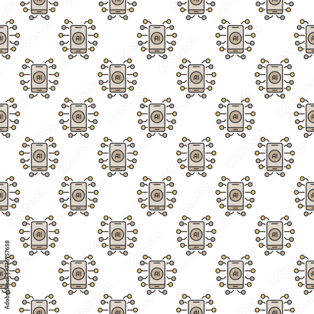Poster smartphone and artificial intelligence vector ai in mobile device colored seamless pattern