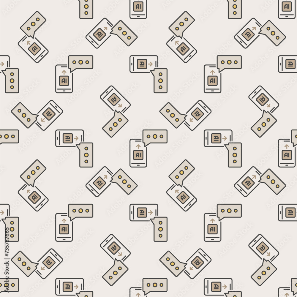 Poster smartphone with ai chat vector colored seamless pattern