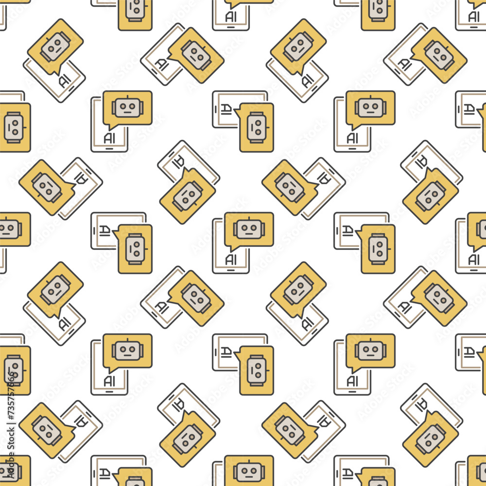 Poster smartphone with ai chatbot vector colored seamless pattern