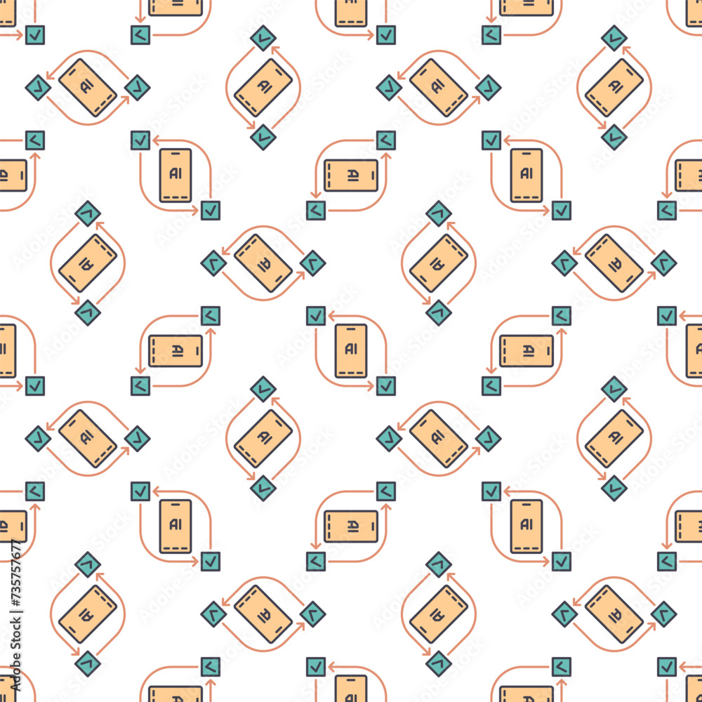 Poster smartphone with ai technology vector artificial intelligence colored seamless pattern