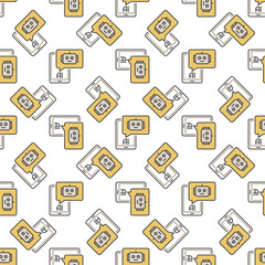 Smartphone with AI Chatbot vector colored seamless pattern