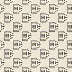 Smartphone with AI Chip vector Artificial Intelligence Phone colored seamless pattern