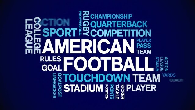 American Football animated word cloud;text design animation tag kinetic typography seamless loop.