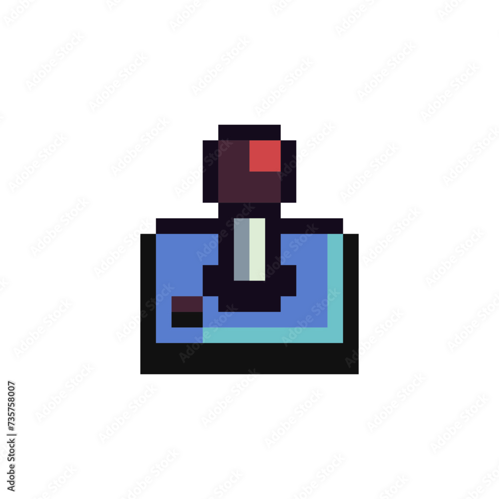 Poster classic arcade game joystick pixel art icon. flat style. old school computer graphic design. 8-bit s