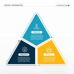 Triangle infographic process design with icons and 3 options or steps.