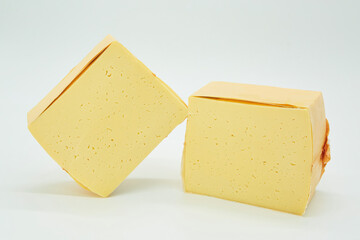 Cheese of soft varieties. The product is ready to use. White background.