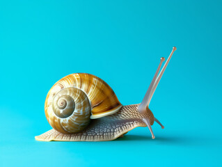 Snail next to the clock alarm clock, late for an appointment, slow time